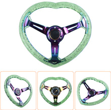Load image into Gallery viewer, Brand New Universal 6-Hole 350MM Heart Green Deep Dish Vip Crystal Bubble Neo Spoke Steering Wheel