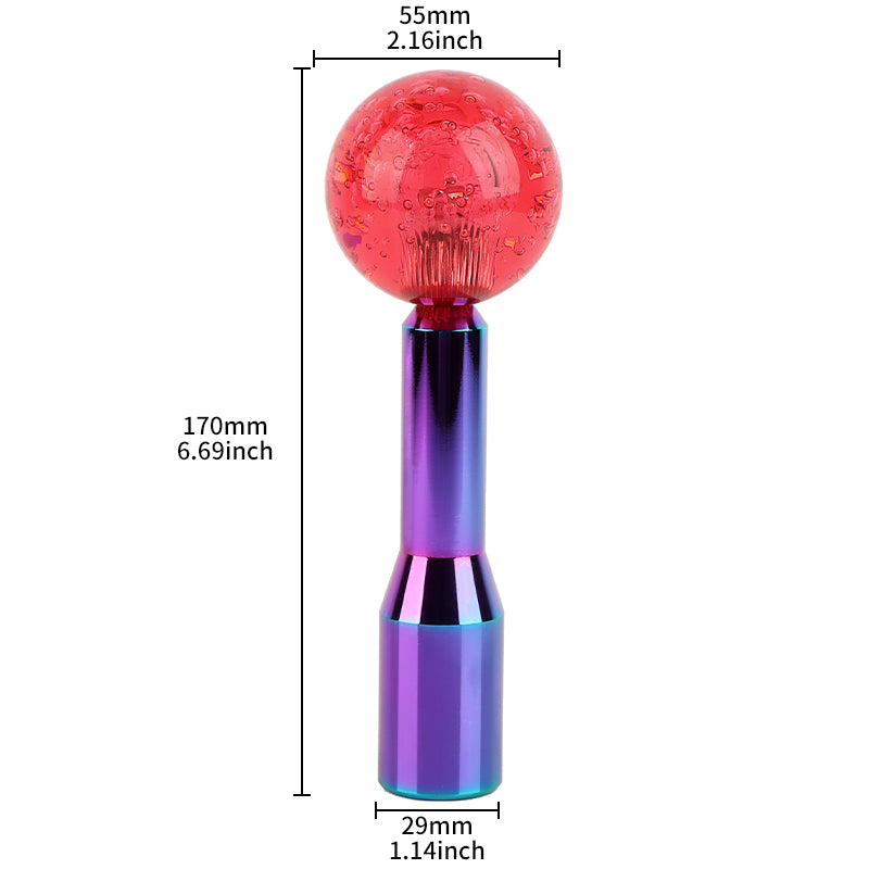 BRAND NEW UNIVERSAL V2 CRYSTAL BUBBLE RED ROUND BALL SHIFT KNOB MANUAL CAR RACING GEAR M8 M10 M12 & Neo Chrome Shifter Extender Extension