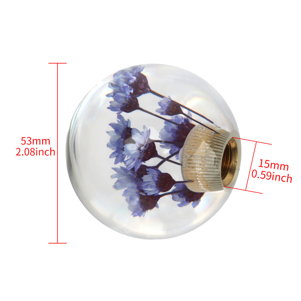 Brand New Universal Round Ball Crystal Clear Purple Flowers Manual Gear Shift Knob Shifter M8 M10 M12