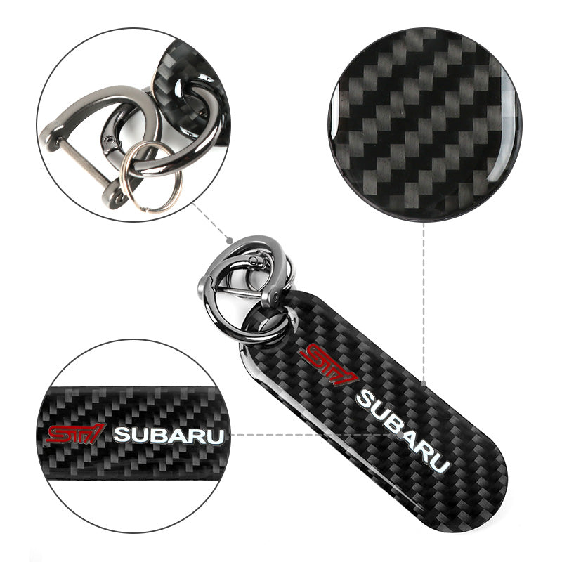 Brand New Universal 100% Real Carbon Fiber Keychain Key Ring For Subaru