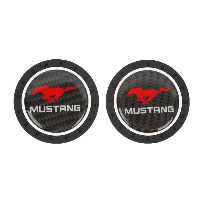 Brand New 2PCS Mustang Real Carbon Fiber Car Cup Holder Pad Water Cup Slot Non-Slip Mat Universal