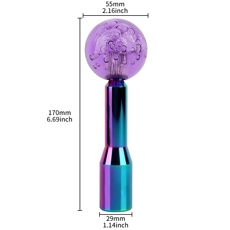 BRAND NEW UNIVERSAL V2 CRYSTAL BUBBLE PURPLE ROUND BALL SHIFT KNOB MANUAL CAR RACING GEAR M8 M10 M12 & Neo Chrome Shifter Extender Extension