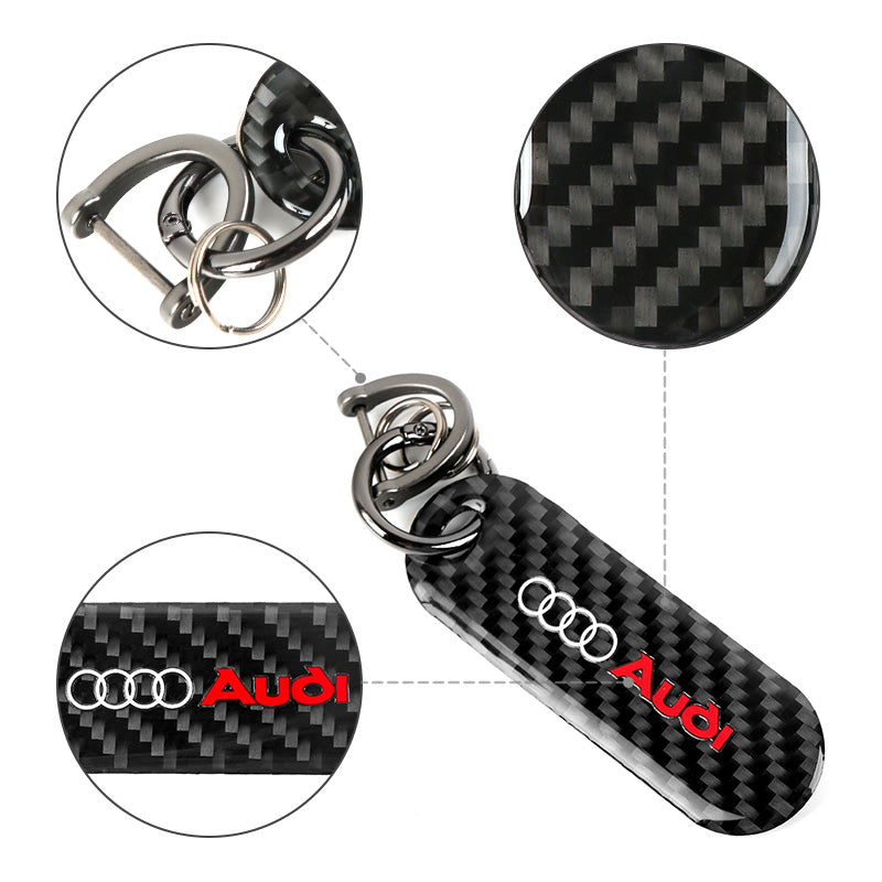 Carbon Fiber Black Leather Key Chain Keyring Horseshoe Buckle RS Logo fits  AUDI