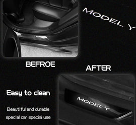 Brand New 4PCS Tesla Model Y 2020-2024 Door Sill Protector with LED Light Front/Rear Illuminated Door Sill, Magnetically Anti-Scratch