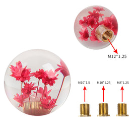 Brand New Universal Round Ball Crystal Clear Red Flowers Manual Gear Shift Knob Shifter M8 M10 M12