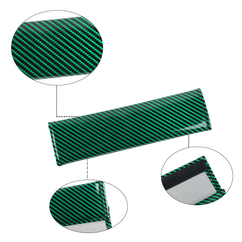Brand New Universal 2PCS Green Carbon Fiber Look Car Seat Belt Covers Shoulder Pad