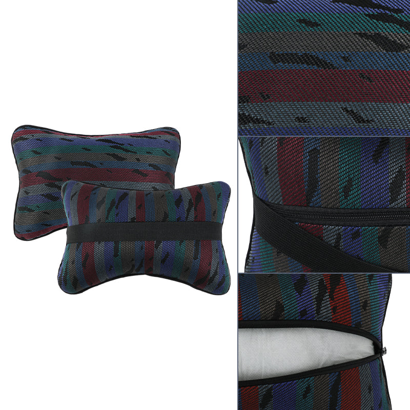 Brand New 2PCS JDM Recaro Style Fabric Material Car Neck Bone Style Headrest Pillow Fabric Racing Seat