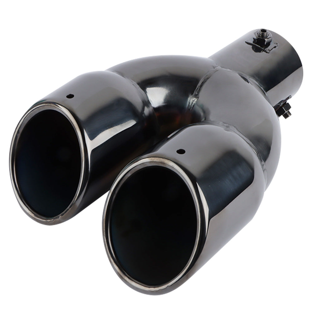 Brand New Universal Dual Gunmetal Round Shaped Stainless Steel Car Exhaust Pipe Muffler Tip Trim Straight