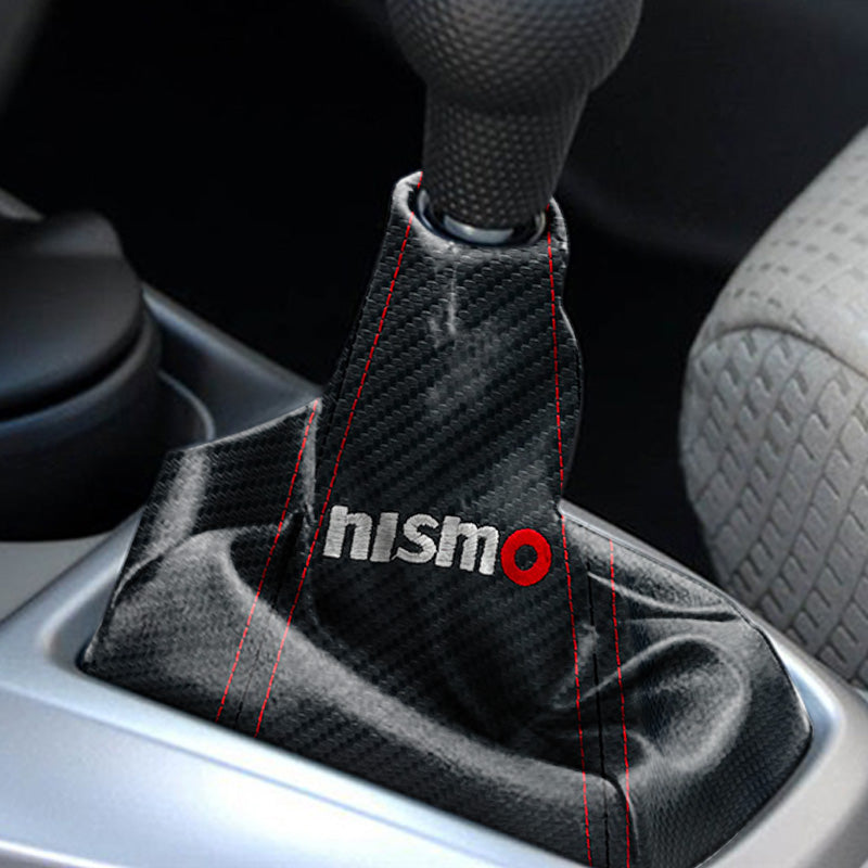 Brand New Universal Nismo Carbon Fiber Leather PVC Red Stitching Leather Gear Manual Shifter Shift Knob Boot