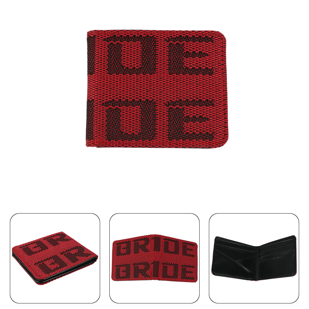 Brand New JDM Bride Red/Black Custom Stitched Racing Fabric Bifold Wallet Leather Gradate Men