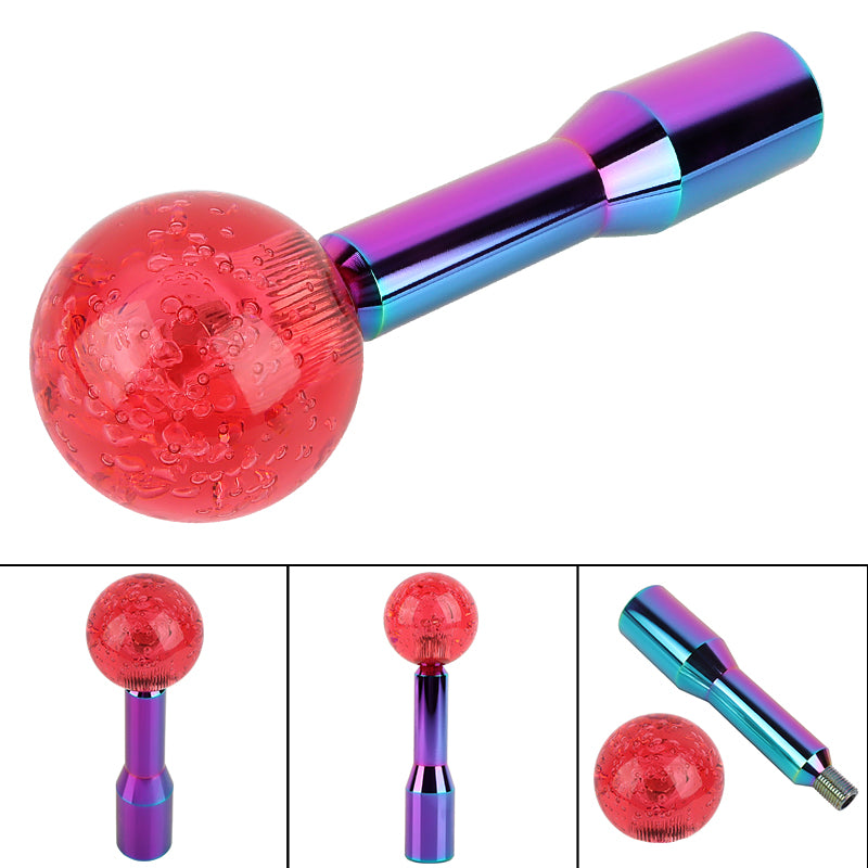 BRAND NEW UNIVERSAL V2 CRYSTAL BUBBLE RED ROUND BALL SHIFT KNOB MANUAL CAR RACING GEAR M8 M10 M12 & Neo Chrome Shifter Extender Extension