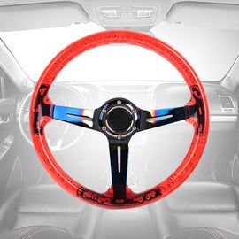 Brand New Universal 6-Hole 350mm Deep Dish Vip Red Crystal Bubble Burnt Blue Spoke Steering Wheel