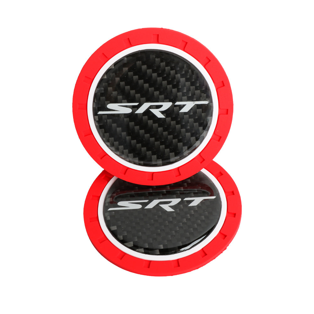 Brand New 2PCS SRT Real Carbon Fiber Car Cup Holder Pad Water Cup Slot Non-Slip Mat Universal