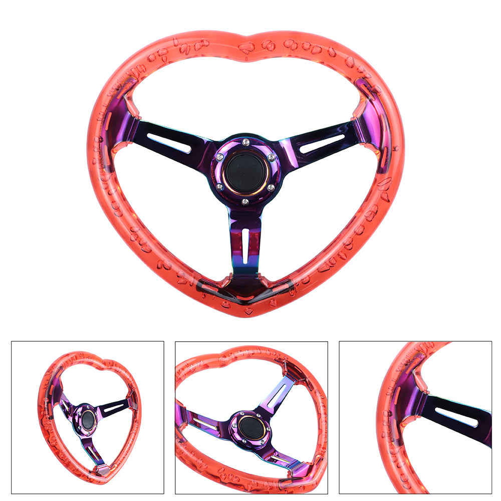 Brand New Universal 6-Hole 350MM Heart Red Deep Dish Vip Crystal Bubble Neo Spoke Steering Wheel