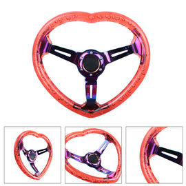 Brand New Universal 6-Hole 350MM Heart Red Deep Dish Vip Crystal Bubble Neo Spoke Steering Wheel