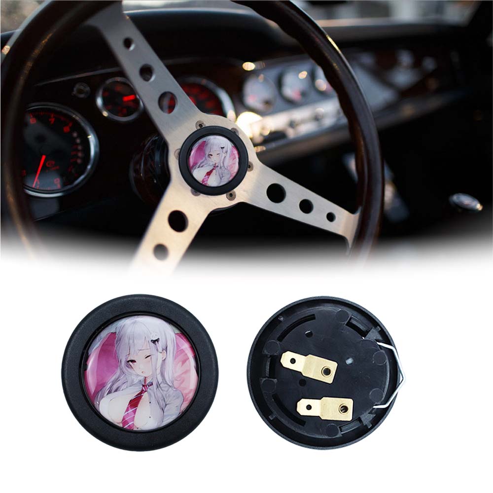 Brand New Universal Anime Hentai Car Horn Button Black Steering Wheel Center Cap