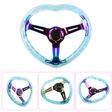 Load image into Gallery viewer, Brand New Universal 6-Hole 350MM Heart Light Blue Deep Dish Vip Crystal Bubble Neo Spoke Steering Wheel