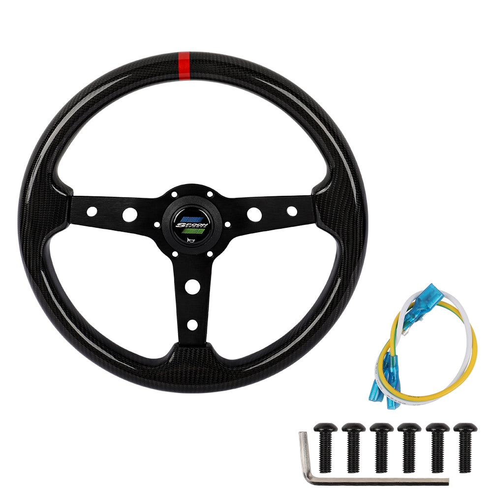 Brand New 350mm 14" Universal JDM SPOON SPORTS Black Real Carbon Fiber Steering Wheel