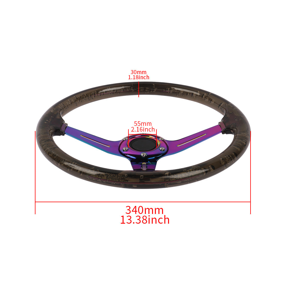 Brand New Universal 6-Hole 350mm Deep Dish Vip Black Crystal Bubble Neo Spoke Steering Wheel