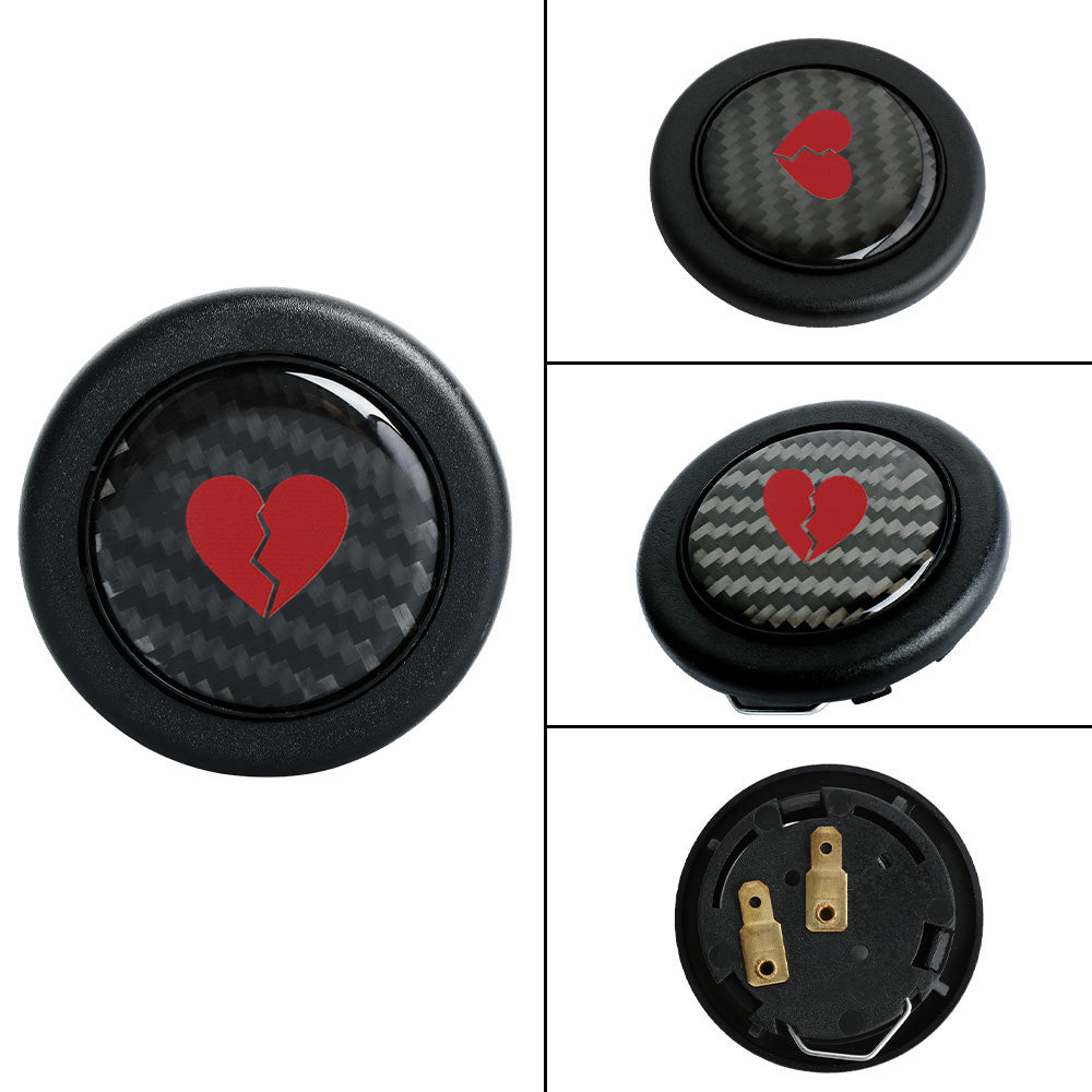 Brand New Universal Broken Heart Car Horn Button Carbon Fiber Steering Wheel Center Cap