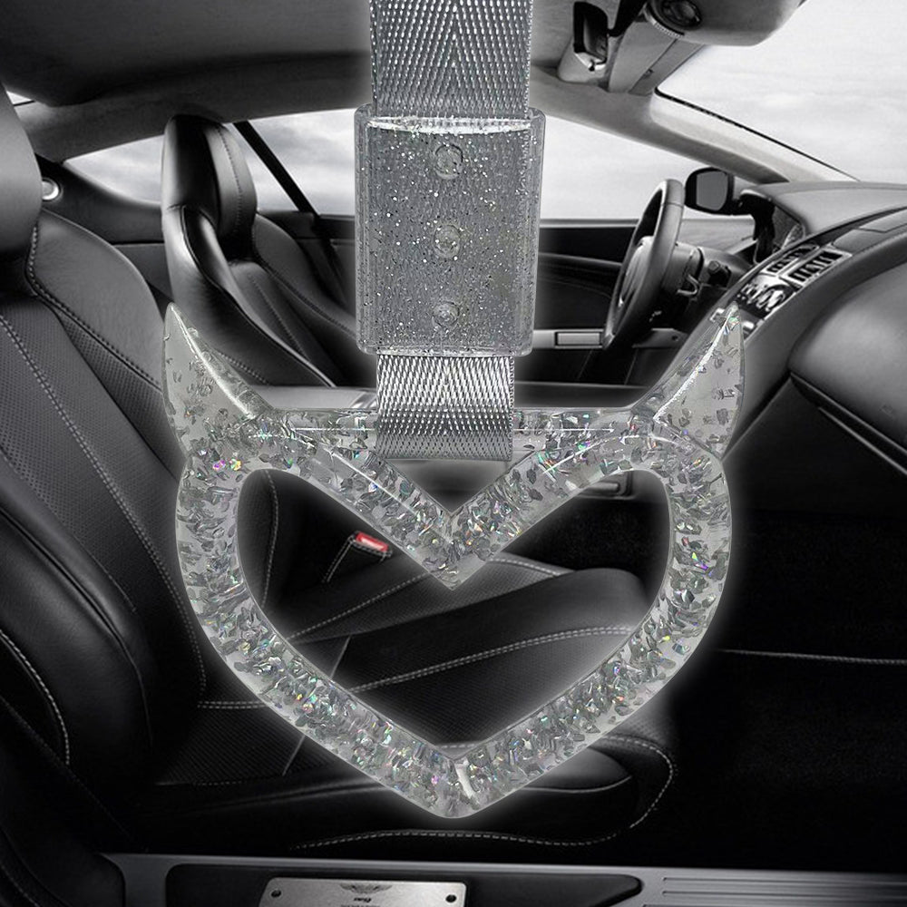 Brand New Devil Demon Heart Silver Glitter JDM TSURIKAWA Ring Subway Train Bus Handle Strap Charm Drift