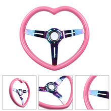 Load image into Gallery viewer, Brand New 350mm 13.77&quot; Universal Heart Shaped Pink ABS Racing Steering Wheel Neo Chrome Spoke