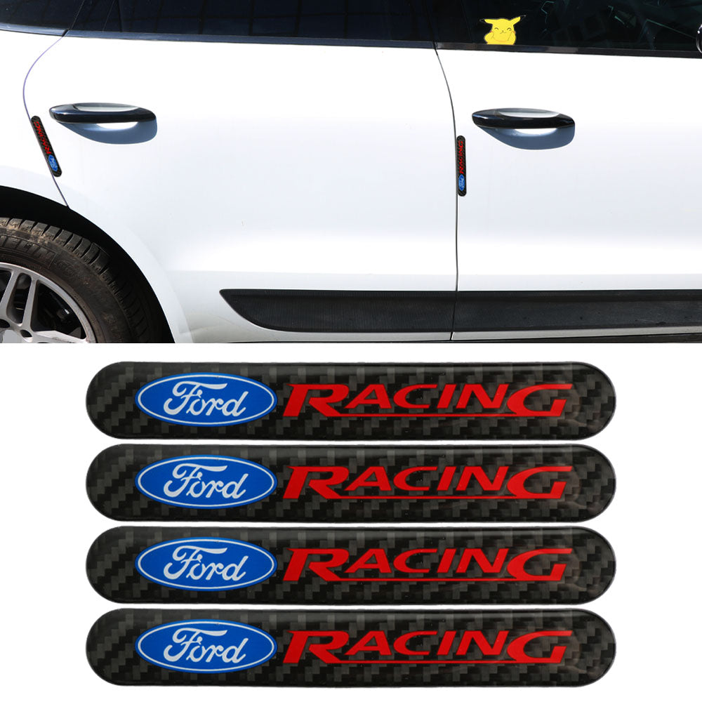 Brand New 4PCS Ford Racing Real Carbon Fiber Black Car Trunk Side Fenders Door Badge Scratch Guard Sticker