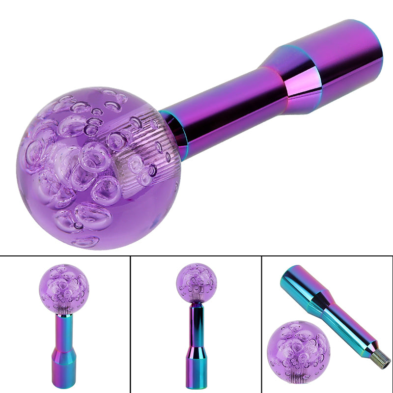 BRAND NEW UNIVERSAL V2 CRYSTAL BUBBLE PURPLE ROUND BALL SHIFT KNOB MANUAL CAR RACING GEAR M8 M10 M12 & Neo Chrome Shifter Extender Extension