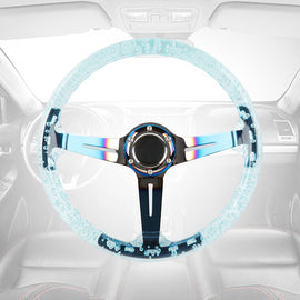 Brand New Universal 6-Hole 350mm Deep Dish Vip Teal Crystal Bubble Burnt Blue Spoke Steering Wheel