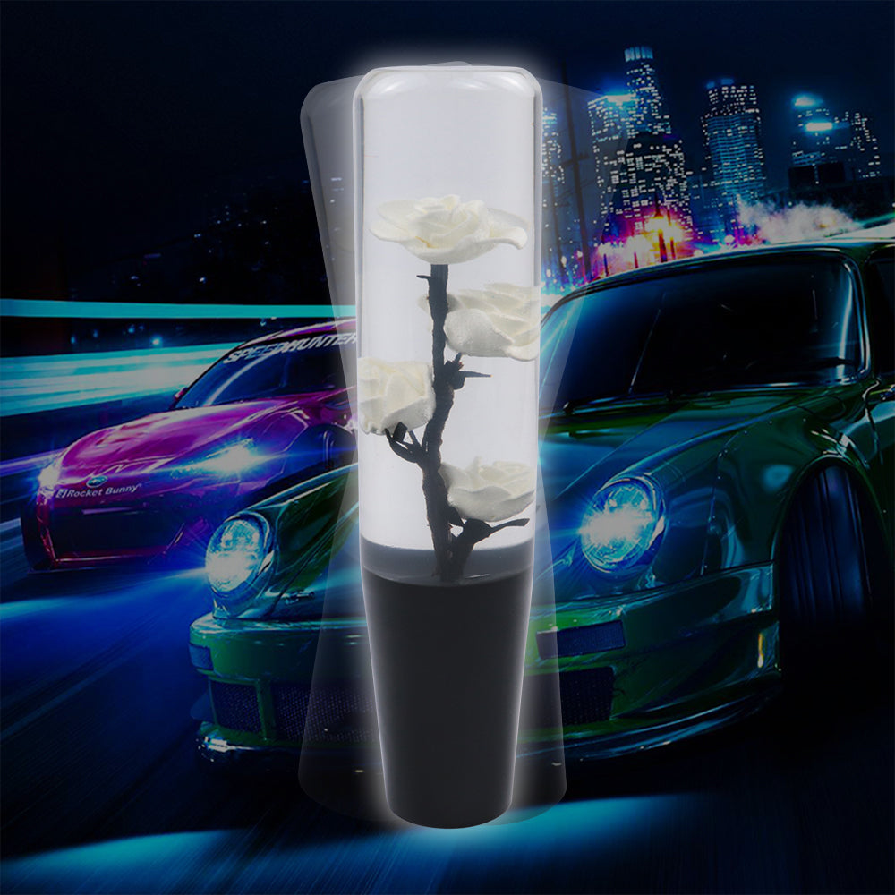 Brand New 1PCS Universal 20CM JDM Clear White Real Flowers Manual Car Black Base Racing Stick Shift Knob M8 M10 M12