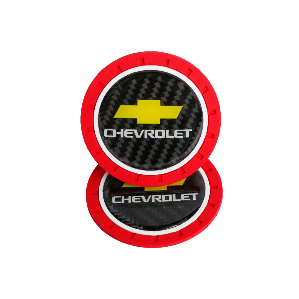 Brand New 2PCS Chevrolet Real Carbon Fiber Car Cup Holder Pad Water Cup Slot Non-Slip Mat Universal