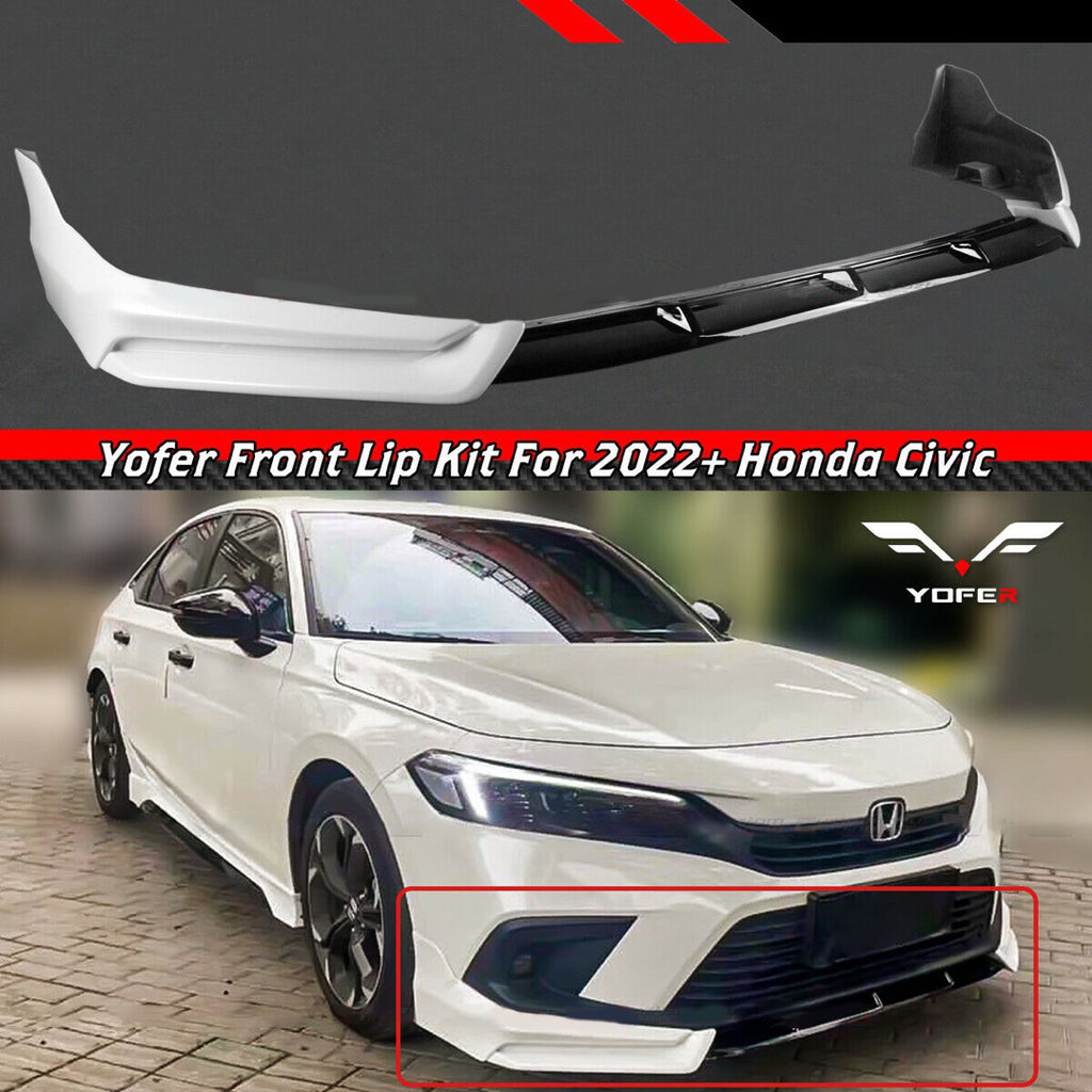 BRAND NEW 3PCS 2022-2023 Honda Civic 11th Gen Yofer Pearl White Front Bumper Lip Splitter Kit
