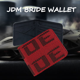 Brand New JDM Bride Red/Black Custom Stitched Racing Fabric Bifold Wallet Leather Gradate Men