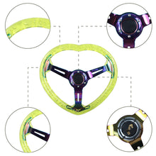 Load image into Gallery viewer, Brand New Universal 6-Hole 350MM Heart Yellow Deep Dish Vip Crystal Bubble Neo Spoke Steering Wheel