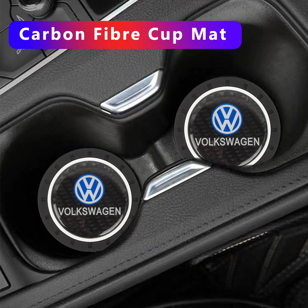 Brand New 2PCS VOLKSWAGEN Real Carbon Fiber Car Cup Holder Pad Water Cup Slot Non-Slip Mat Universal