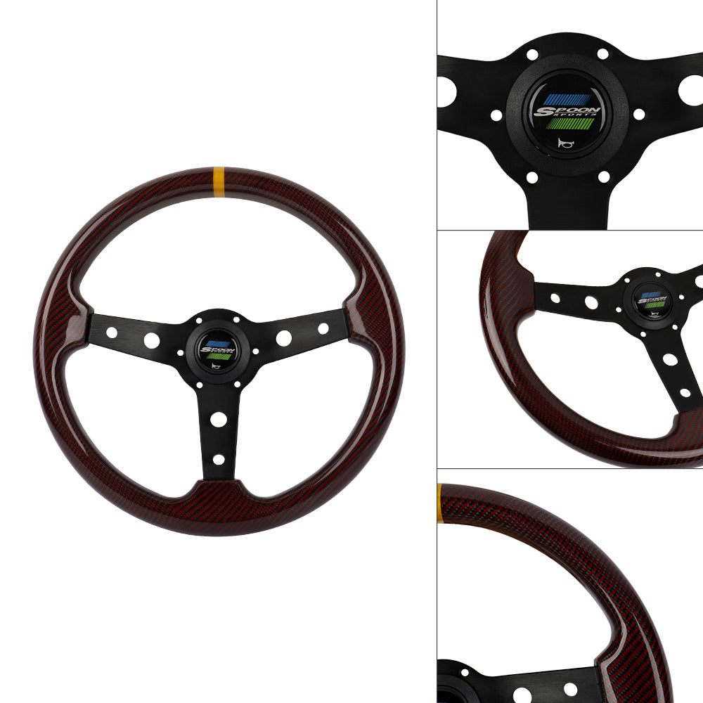 Brand New 350mm 14" Universal JDM SPOON SPORTS Red Real Carbon Fiber Steering Wheel