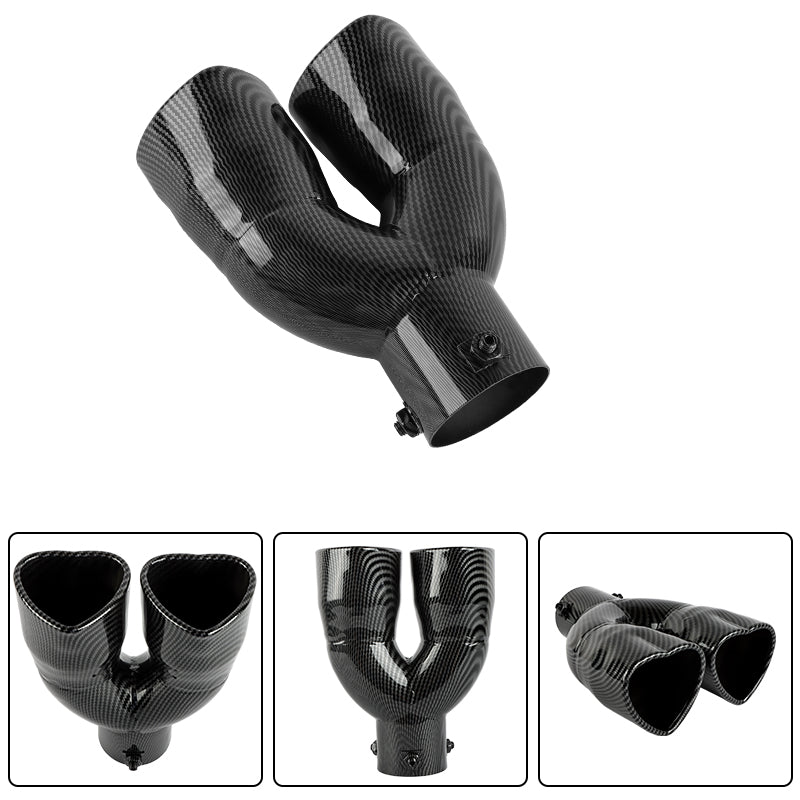 Brand New Universal Dual Carbon Fiber Look Heart Shaped Stainless Steel Car Exhaust Pipe Muffler Tip Trim Straight