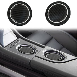 Brand New 2PCS Real Carbon Fiber Car Cup Holder Pad Water Cup Slot Non-Slip Mat Universal