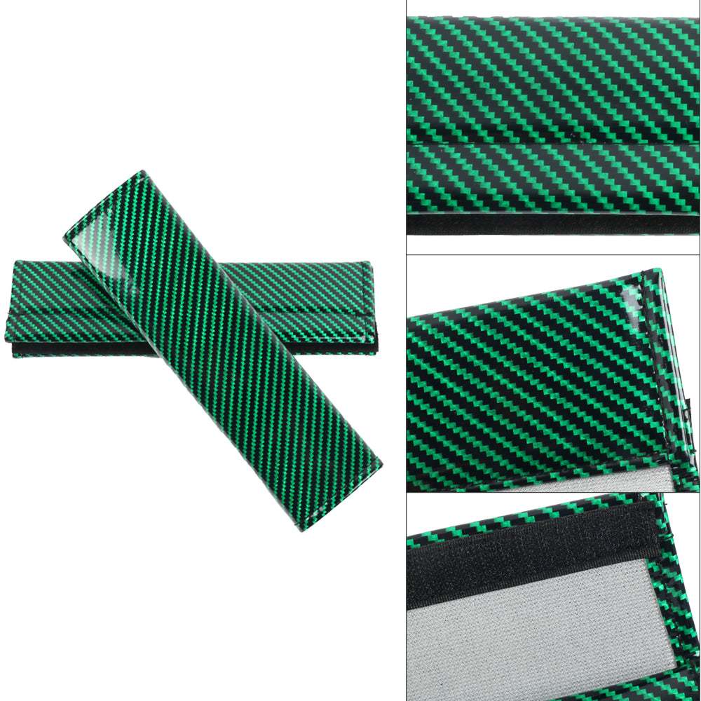 Brand New Universal 2PCS Green Carbon Fiber Look Car Seat Belt Covers Shoulder Pad
