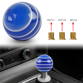 Brand New Jdm Universal Glossy Blue W/White Stripes Round Ball Shifter Shift Knob M8 M10 M12
