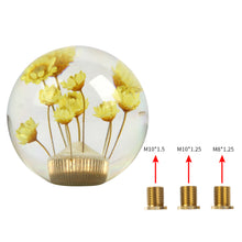 Load image into Gallery viewer, Brand New Universal Round Ball Crystal Clear Gold Flowers Manual Gear Shift Knob Shifter M8 M10 M12