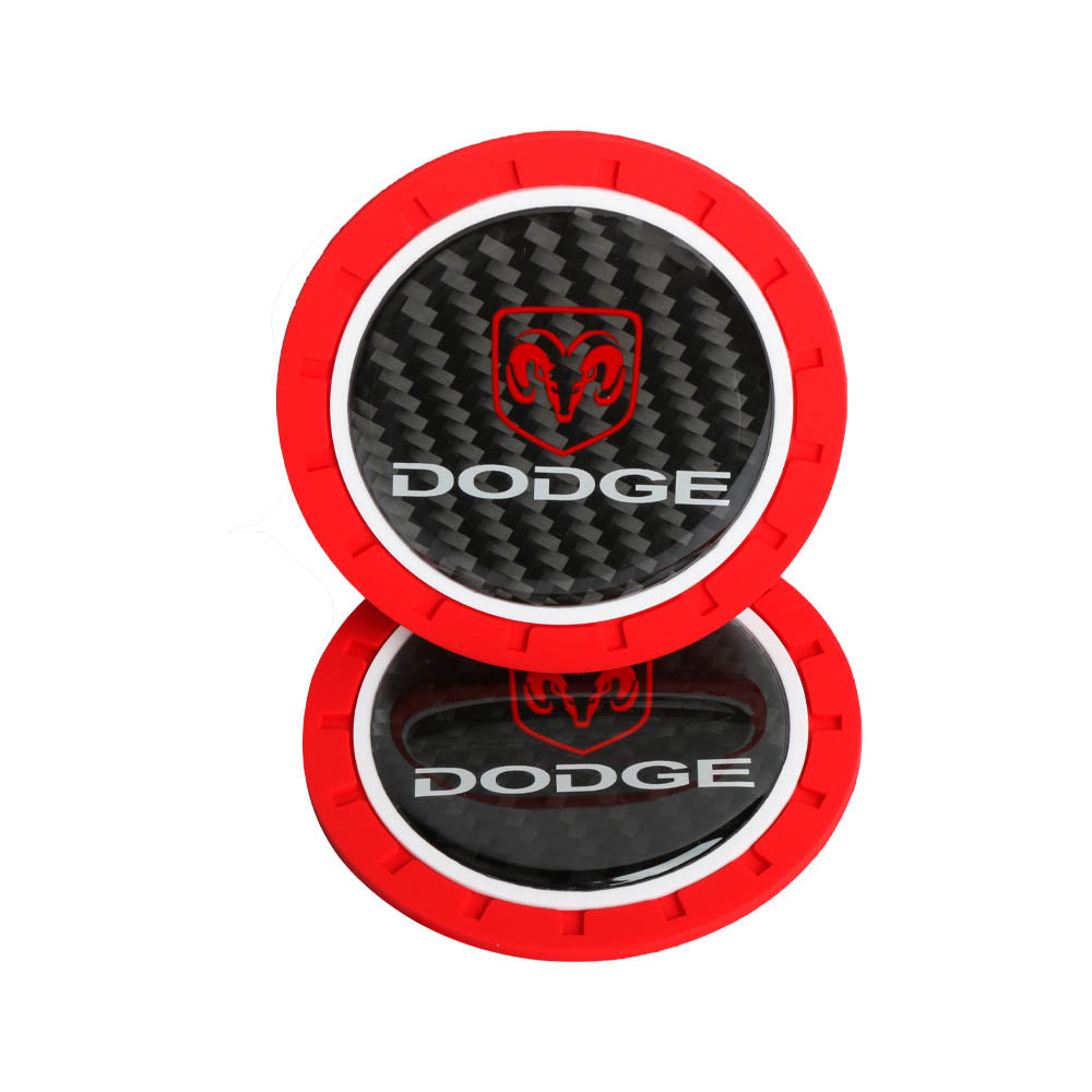 Brand New 2PCS Dodge Real Carbon Fiber Car Cup Holder Pad Water Cup Slot Non-Slip Mat Universal