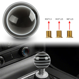 Brand New Jdm Universal Glossy Black W/White Stripes Round Ball Shifter Shift Knob M8 M10 M12