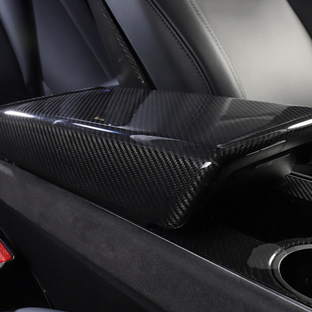 Brand New Real Carbon Fiber Center Console Armrest Box Cover For 2017-2025 Tesla Model 3 & Model Y