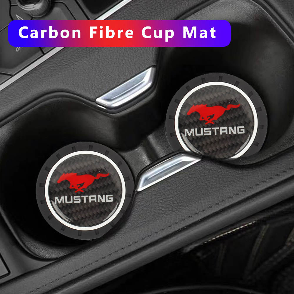 Brand New 2PCS Mustang Real Carbon Fiber Car Cup Holder Pad Water Cup Slot Non-Slip Mat Universal