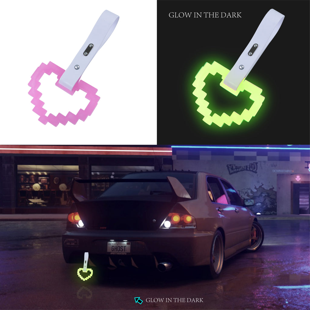 Brand New Minecraft Heart H-Pink (Glows in the Dark) JDM TSURIKAWA Ring Subway Train Bus White Handle Strap Charm Drift