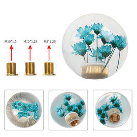Brand New Universal Round Ball Crystal Clear Teal Flowers Manual Gear Shift Knob Shifter M8 M10 M12