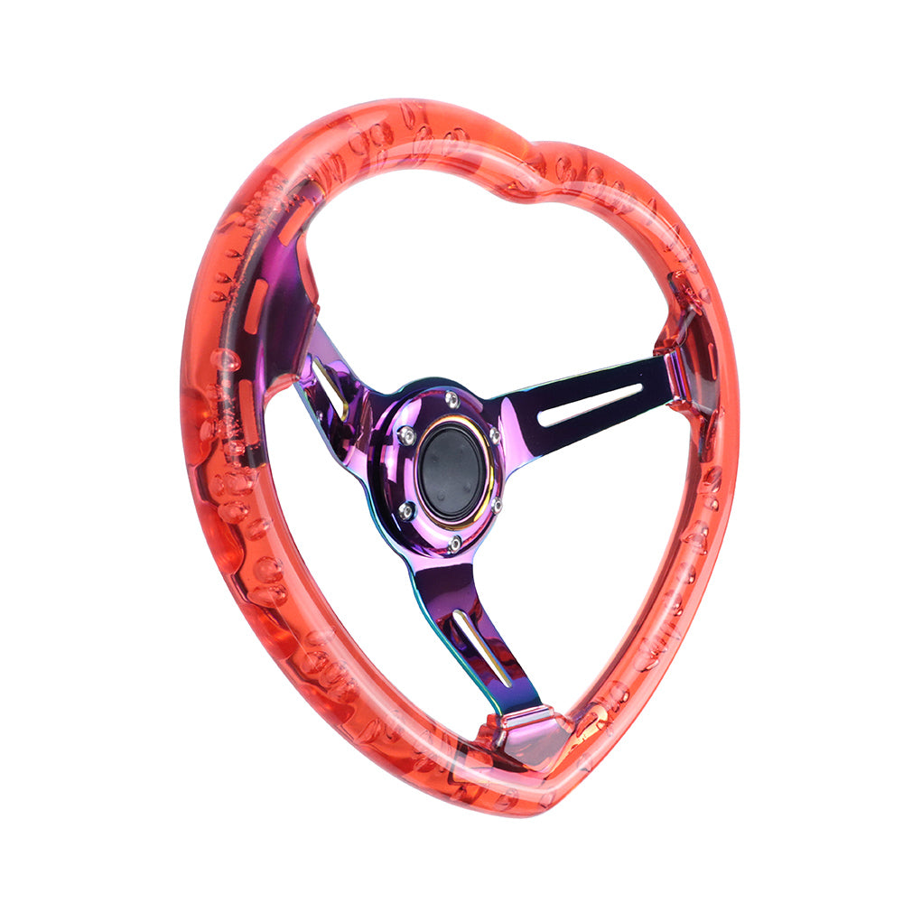 Brand New Universal 6-Hole 350MM Heart Red Deep Dish Vip Crystal Bubble Neo Spoke Steering Wheel