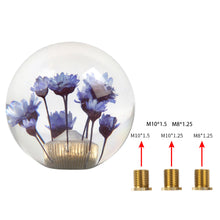 Load image into Gallery viewer, Brand New Universal Round Ball Crystal Clear Purple Flowers Manual Gear Shift Knob Shifter M8 M10 M12