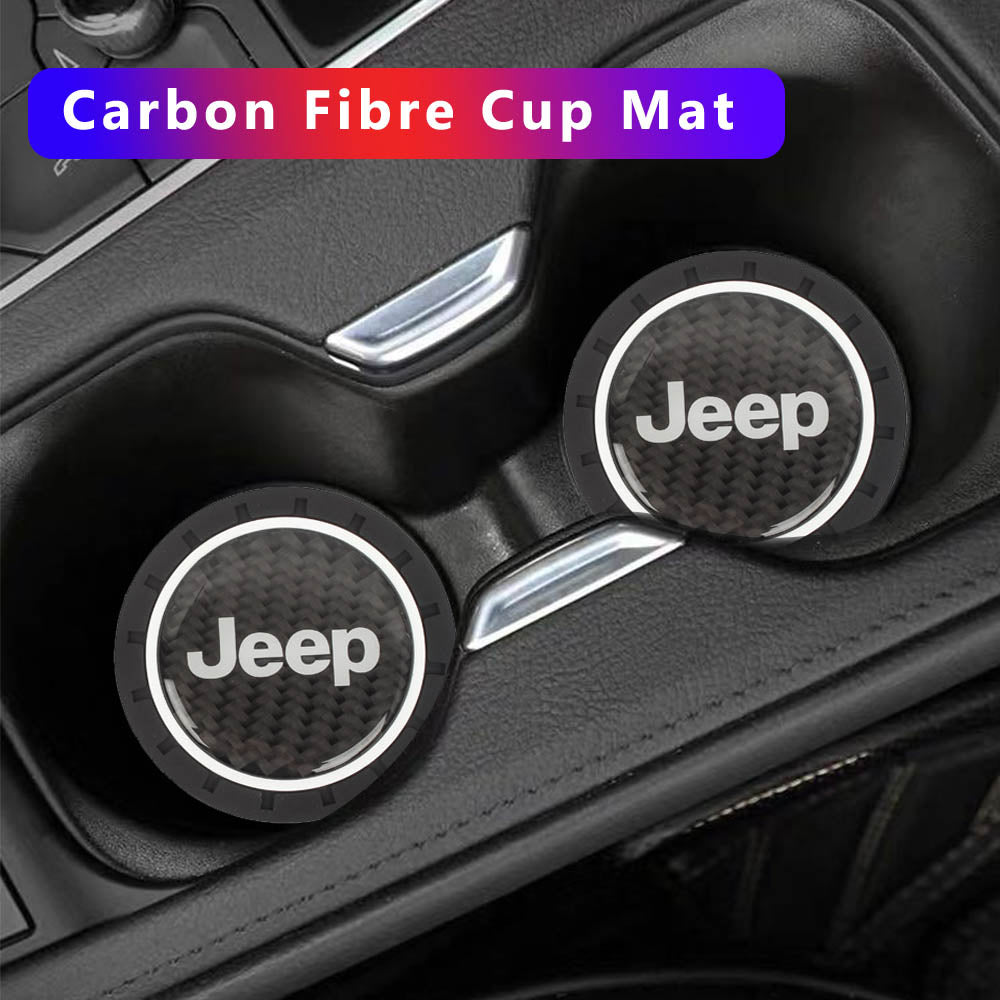 Brand New 2PCS JEEP Real Carbon Fiber Car Cup Holder Pad Water Cup Slot Non-Slip Mat Universal